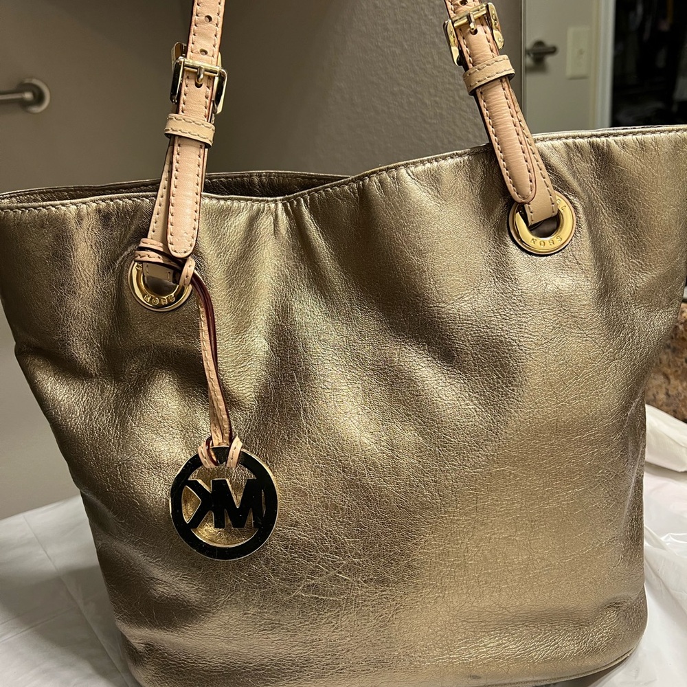 Michael Kors Gold Tote Bag with Metallic Finish
